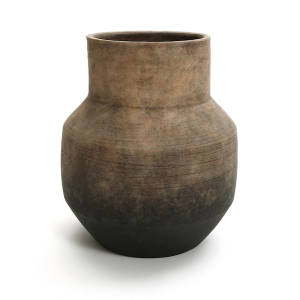 LuxenHome 11.4 in. Brown Ombre Terracotta Round Vase