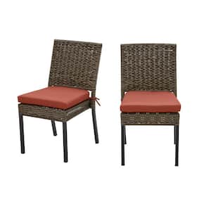 Laguna Point Brown Wicker Outdoor Patio Dining Chair with Sunbrella Henna Red Cushions (2-Pack)