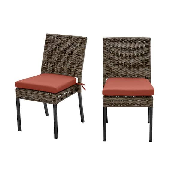 Hampton Bay Laguna Point Brown Wicker Outdoor Patio Dining Chair with Sunbrella Henna Red Cushions (2-Pack)