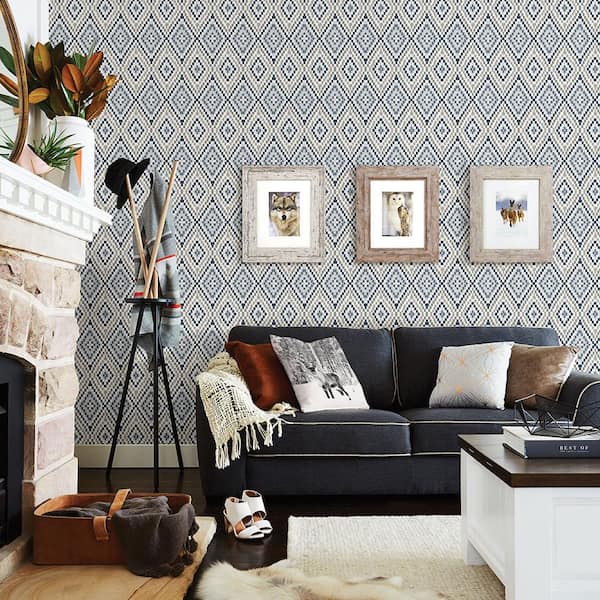 Ganado Navy Geometric Ikat Paper Strippable Roll (Covers 56.4 sq. ft.)