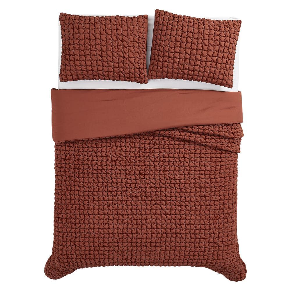 Rust Twin Microfiber Textured Puff Comforter Set