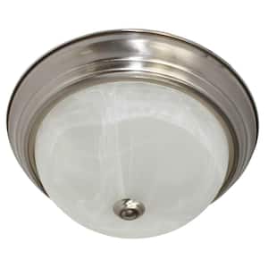 Dave 13.12 in. 60 Watt Brushed Nickel Integrated LED Flush Mount with Frosted Glass Gold Shade