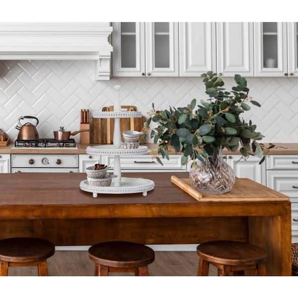 Storied Home 3-Tier Round Wood Decorative Tray, White EC0386 - The