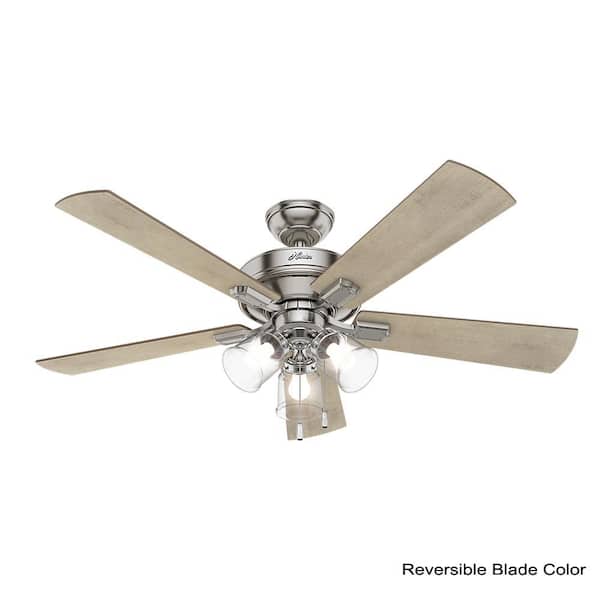 Hunter - Crestfield 52 in. LED Indoor Brushed Nickel Ceiling Fan with 3-Light Kit