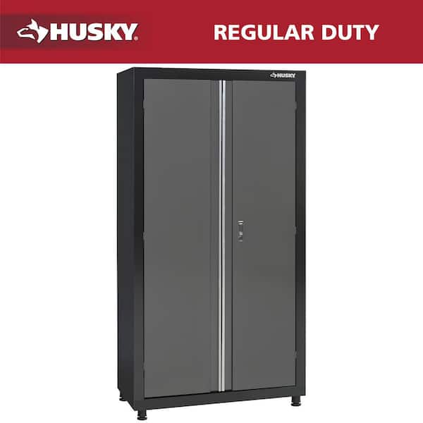 Regular Duty 36 in. W x 72 in. H x 18 in. D 4-Shelf 22-Gauge Steel Freestanding Garage Storage Cabinet in Black and Gray