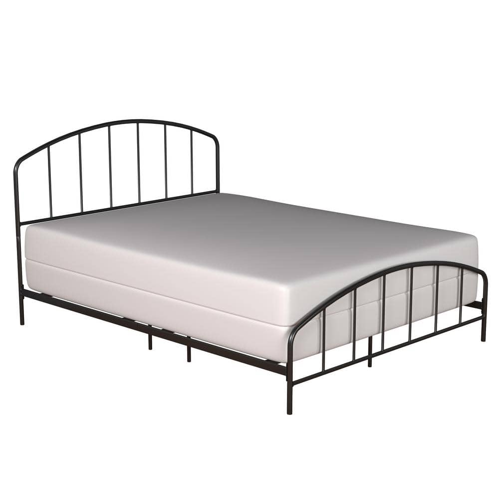 Sleek Satin Black Queen Metal Bed with Arched Spindle Headboard