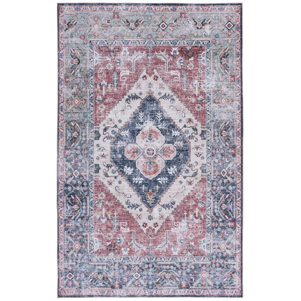 Rust Navy Rug SAFAVIEH Tuscon Rust/Navy 8 ft. x 10 ft. Machine Washable Distressed ...