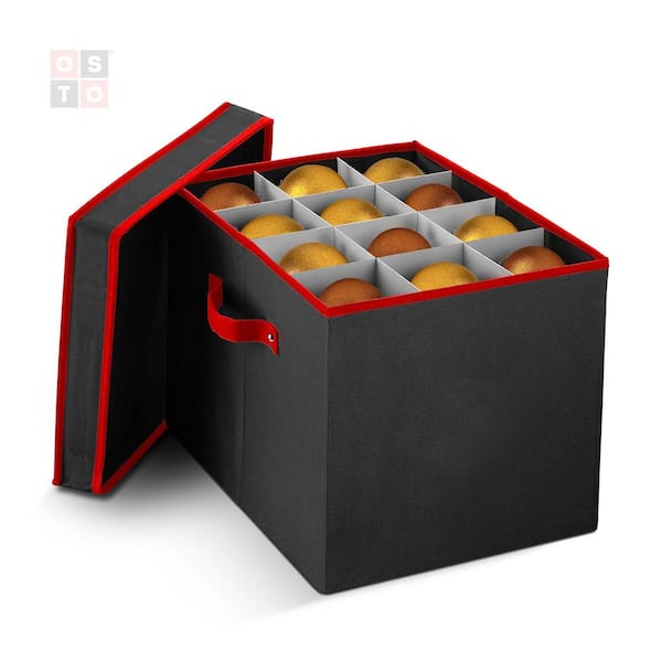 OSTO 12 in. Black 600D Polyester Holiday Ornament Storage Box (36-Ornaments)