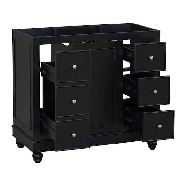 36 in. Bath Vanity Cabinet without Top with 4 Drawers and 1 Cabinet Door in Black