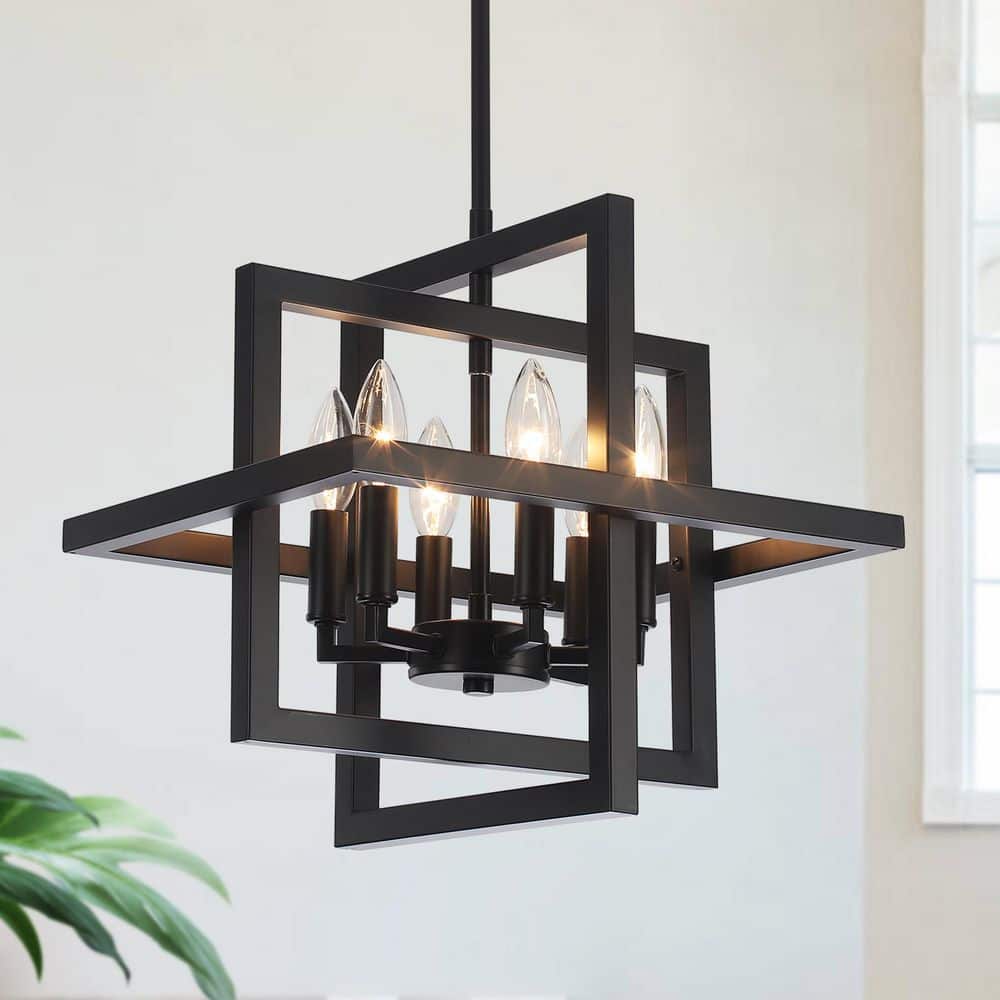 6-Light Black Geometric Hanging Linear Candlestick Chandelier Lighting Fixture for Kitchen Island price history on PriceWatchPro