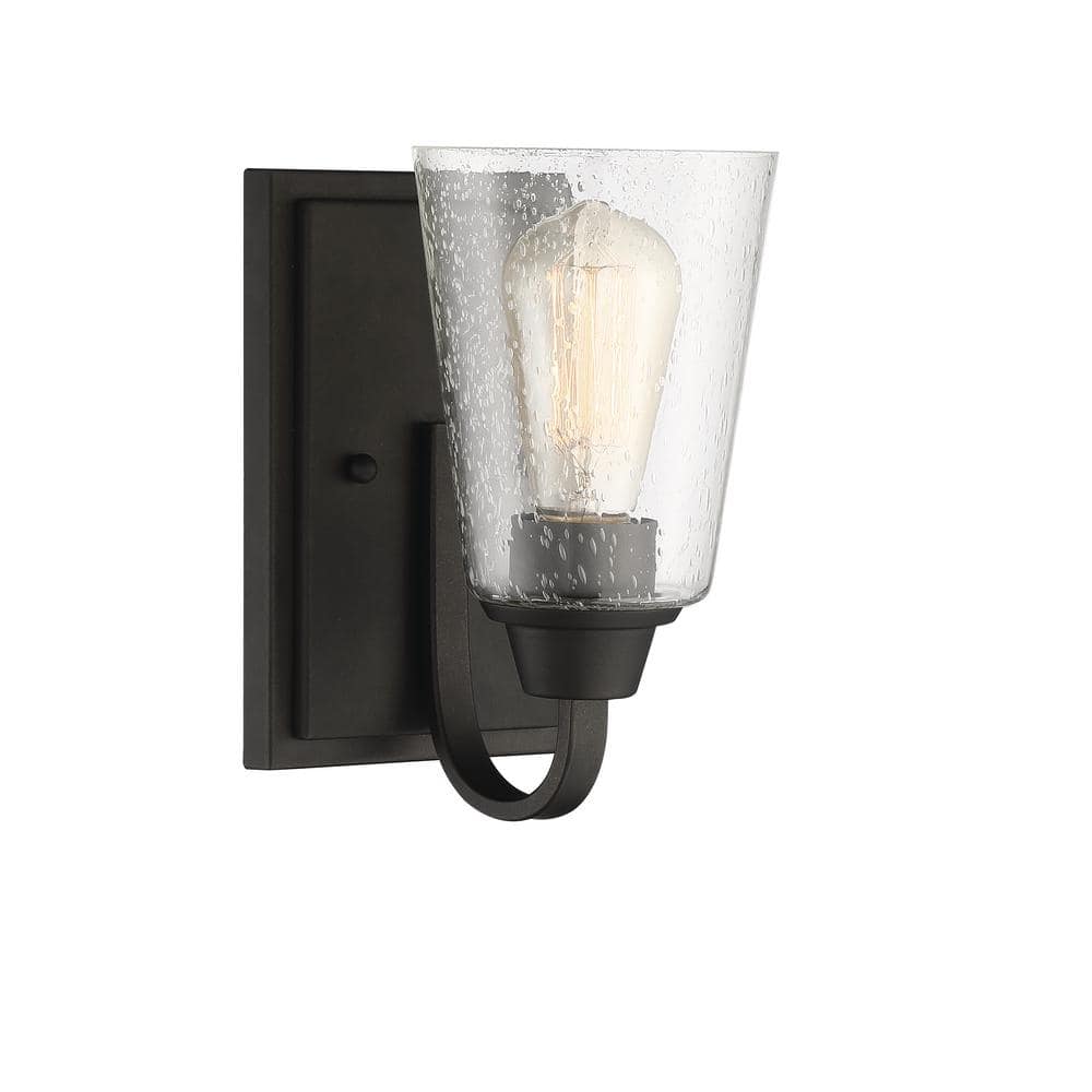 Modern Black Nickel Vanity Sconce with Clear Bell Shade