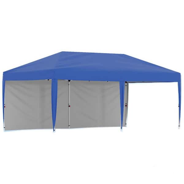 20 ft. x 10 ft. Instant Pop Up Canopy Tent Sun Shelter in Blue with 2 Removable Sidewalls & Adjustable Height