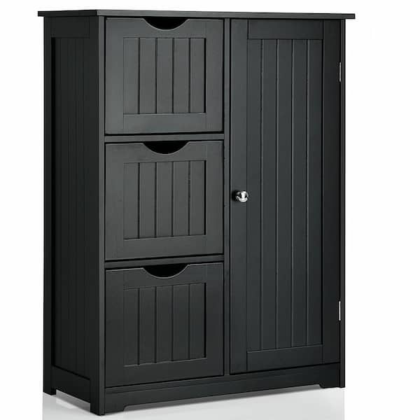 24 in. W x 12 in. D x 32 in. H Black Linen Cabinet with 3 Drawers and 1 Cupboard
