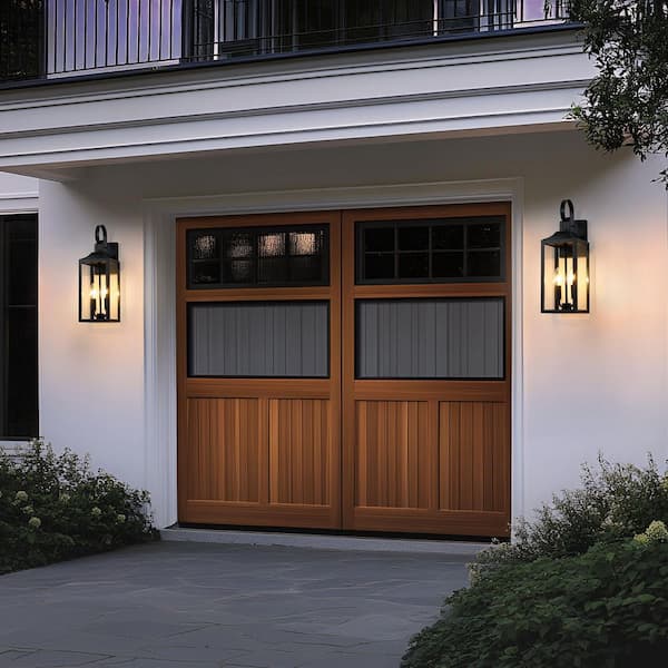 18.85 in. 2-Light Black Outdoor Hardwired Wall Light Lantern Sconce for Porch with Clear Glass