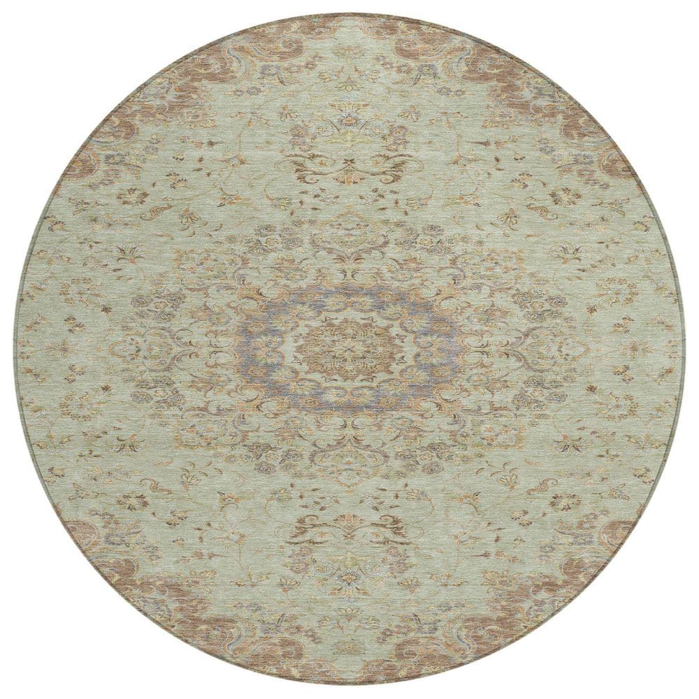 Chantille Machine Washable Indoor/Outdoor Abstract ACN2543 Sage 8 ft. x 8 ft. Round Rug price history on PriceWatchPro