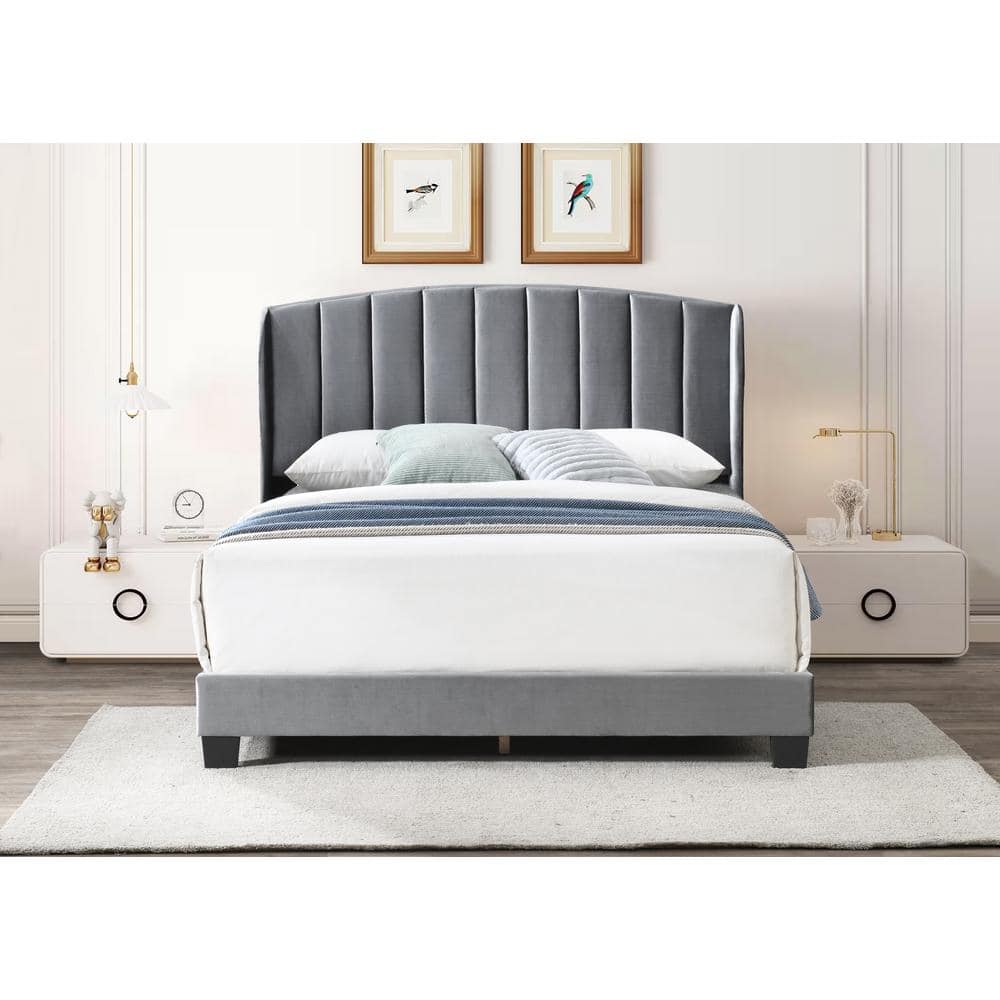Dwell Home Inc Shelby Silver Gray Velvet Upholstered Frame