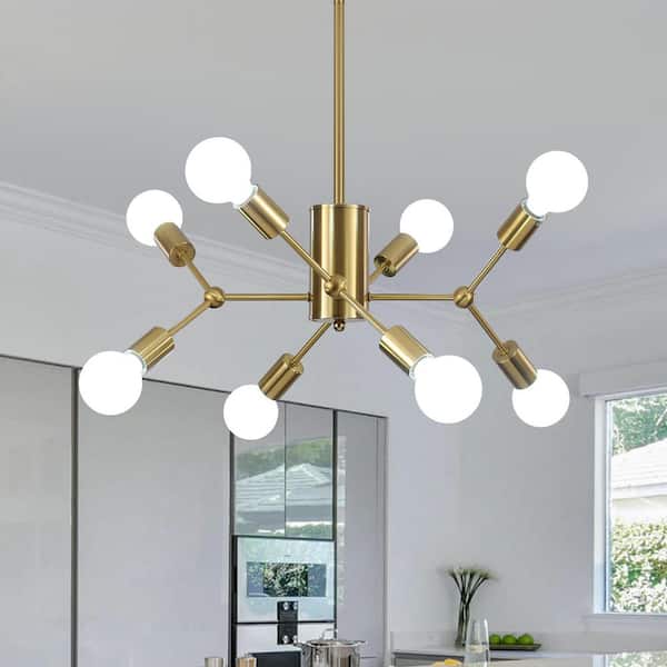 PAKOKULA Modern 8-Light Gold Branch Sputnik Style DIY Tiered Chandelier for Kitchen Island with No Bulbs Included