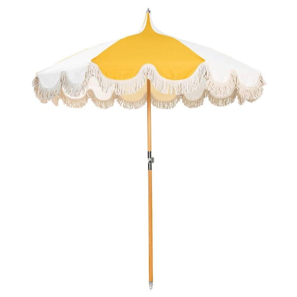 6.5-ft. Pagoda Beech Wood Market Rotation Tilt Patio Umbrella in Yellow