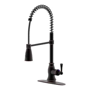Single Handle Pull Down Sprayer Kitchen Faucet with Spring Spout and Deck Plate in Oil Rubbed Brushed