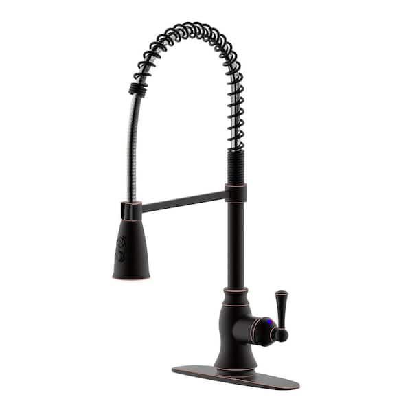 UPIKER Single Handle Pull Down Sprayer Kitchen Faucet with Spring Spout and Deck Plate in Oil Rubbed Brushed