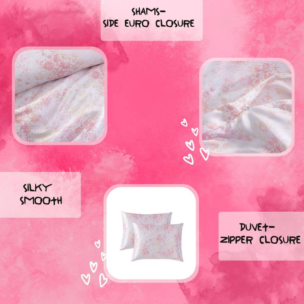 Butterfly Garden Pink Satin Duvet Cover Set with Shams