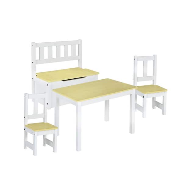 Costway 4PCS Rectangle Kids Wood Top Natural Activity Table and Chairs ...