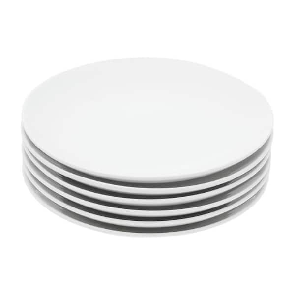 Modern Round Porcelain Dinner Plates Set White Ceramic Appetizer Salad Plate with Stackable Design 6-Pack