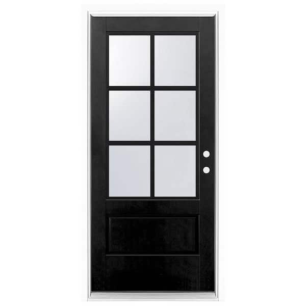 36 in. x 80 in. 3/4 Lite Left-Hand Inswing 6 lite SDL LoE Glass Finished Black Fiberglass Prehung Front Door