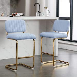 35.83 in. H Blue Bar Chairs Gold Metal Chrome Base Bar Stools, Bar Height Stools