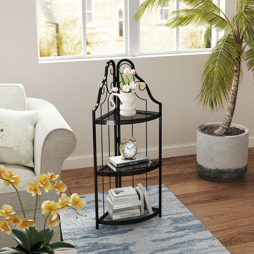 41 in. Tall Black Iron 3-Shelf Accent Bookcase Corner Open Shelf Freestandi