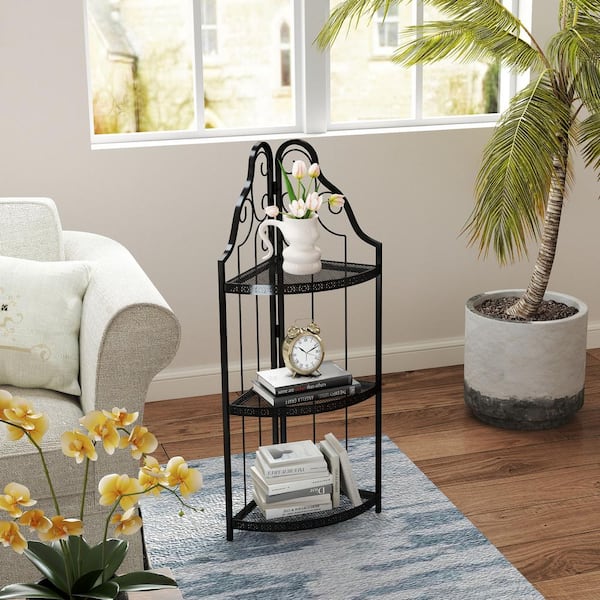 41 in. Tall Black Iron 3 Shelf Accent Bookcase Corner Open Shelf Freestanding Shelving Unit Plant Stand Small Bookshelf XS P205882 2167 The Home Depot
