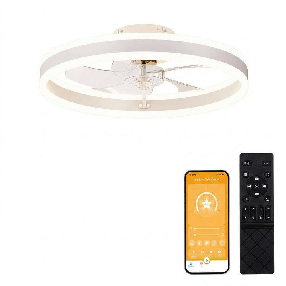 19.7 in. White Bladeless Flush Mount Modern Ceiling Fan with LED Light Dimmable Remote Control App Included price history on PriceWatchPro