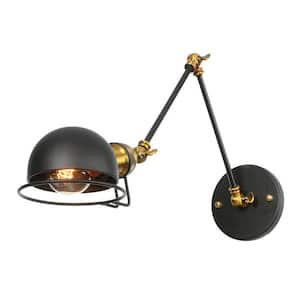 1-Light Brass and Black Matte Finish Sconce Industrial Vintage Wall Lamp with Swing Arm Adjustable