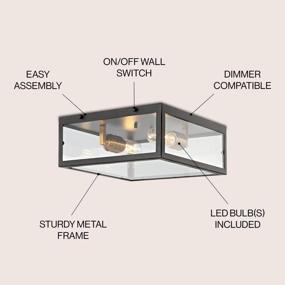 Farmhouse 12" Square LED Flush Mount in Oil Rubbed Bronze with Glass Shade