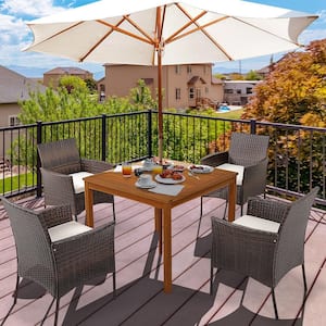 Wicker Outdoor Patio Rattan Dining Chairs Cushioned Seat Curved Armrests Outdoor Porch with Off White Cushions (4-Pack)