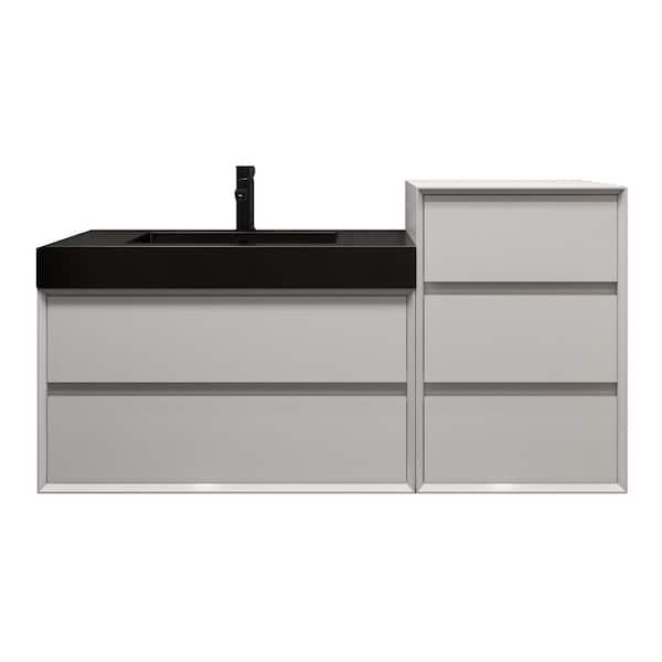 MIA 55 in. W. x 20 in. D x 30 in. H Single Sink and Side Cabinet Bath Vanity Gloss White with Black Stainless-Steel Top