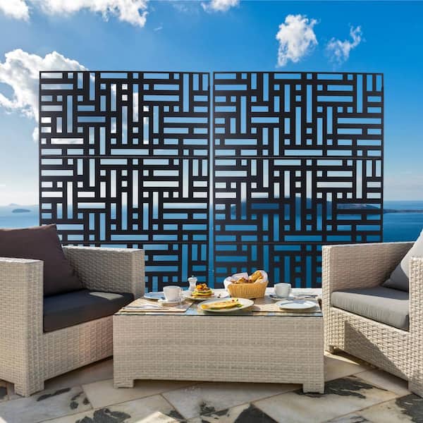 4 ft. x 6.3 ft. Black Steel Outdoor Privacy Screen, Freestanding