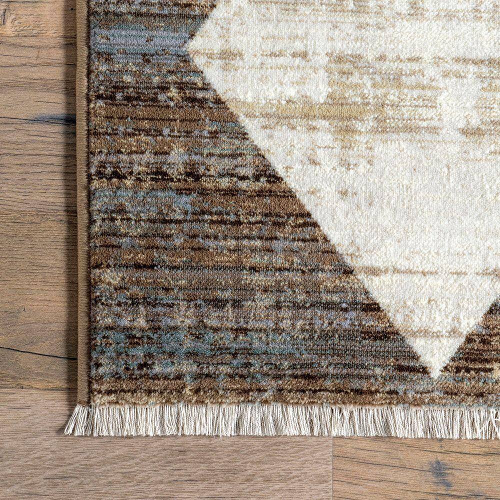 Meline Beige and Brown Checkered Rectangular Area Rug
