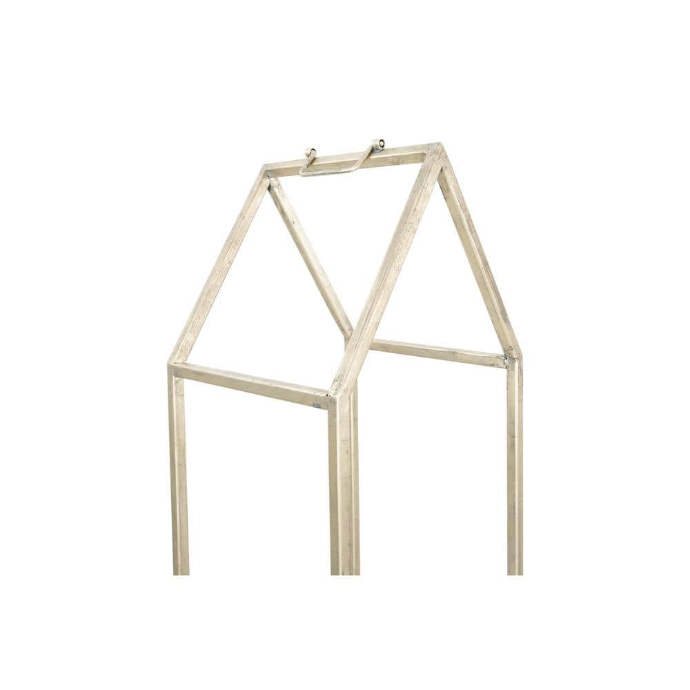Tall Silver Metal House-Shaped Firewood Rack
