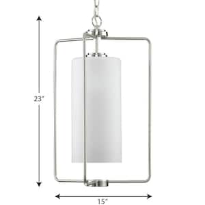 Merry Collection 1-Light Brushed Nickel Etched Glass Transitional Foyer Pendant Light