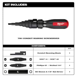 7-in-1 Conduit Reaming Multi-Bit Screwdriver with 7-in-1 Combination Wire Strippers Pliers