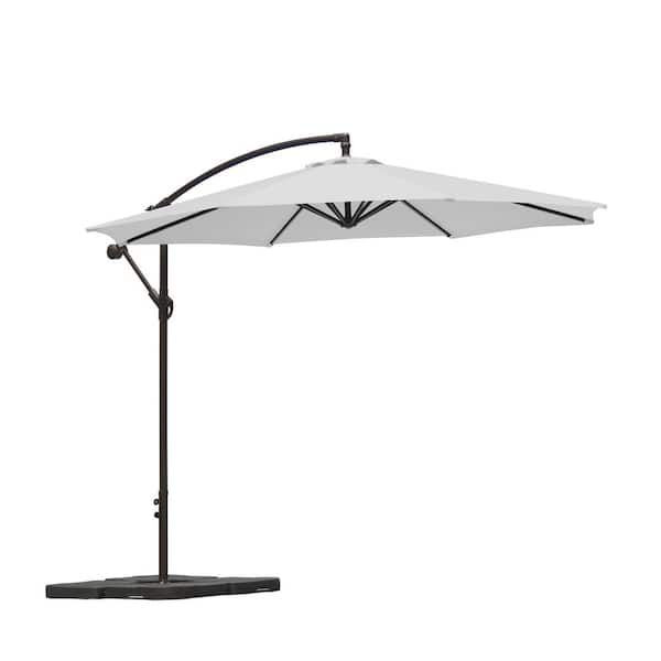 WESTIN OUTDOOR Bayshore 10 ft. Crank Lift Cantilever Hanging Offset Patio Umbrella in White with Base Weights