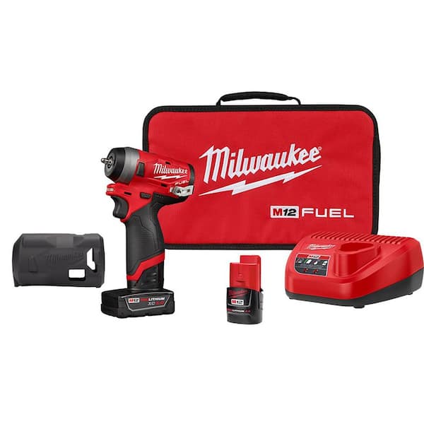 Milwaukee M12 FUEL 12V Li-Ion Cordless Stubby 1/4 in. Impact Wrench Kit  with Protective Boot, One 4.0 and One 2.0Ah Battery 2552-22-49-16-2554 -  The Home Depot