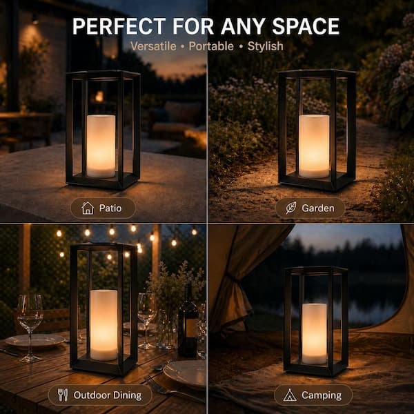 ALOA DECOR H14'' Modern Minimalist Open Frame Solar Lantern with