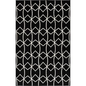 Tecopa Tamariez Black 5 ft. 3 in. x 7 ft. 3 in. Geometric Polypropylene Indoor/Outdoor Area Rug