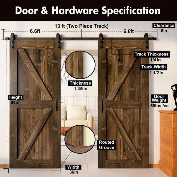  U-MAX 6.6 FT Sliding Barn Wood Door Basic Sliding