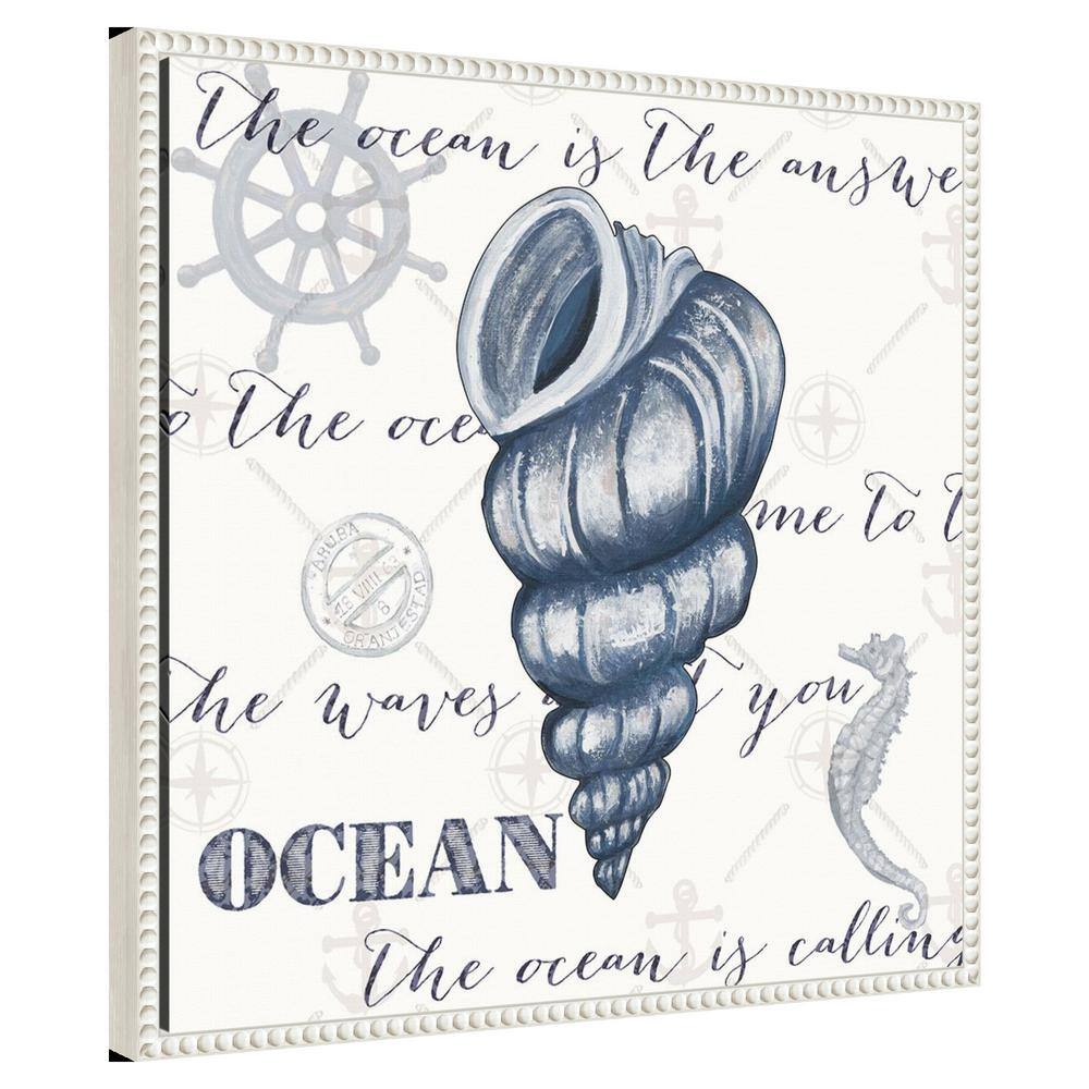 Indigo Ocean Treasures I Coastal Canvas Wall Art with White Frame
