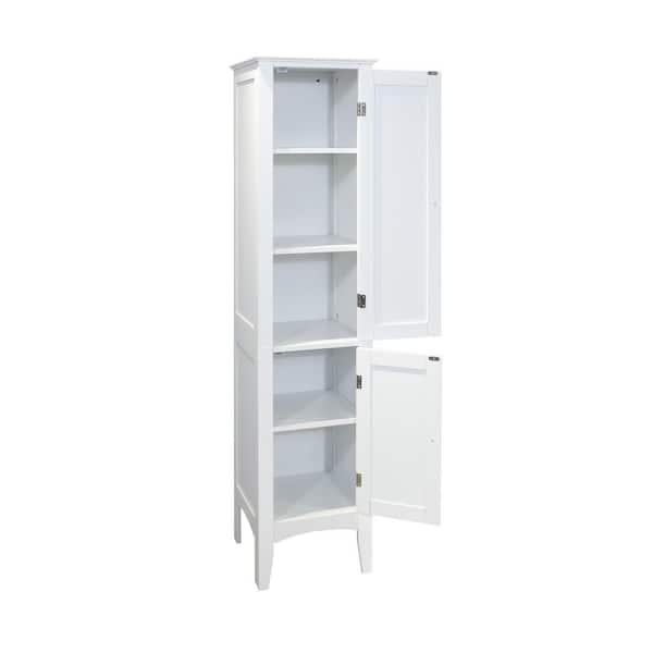 2-Shutter-Door 5-Tier Shelf Tall Narrow Freestanding Storage Cabinet in White for Bathroom, Kitchen, Living Room