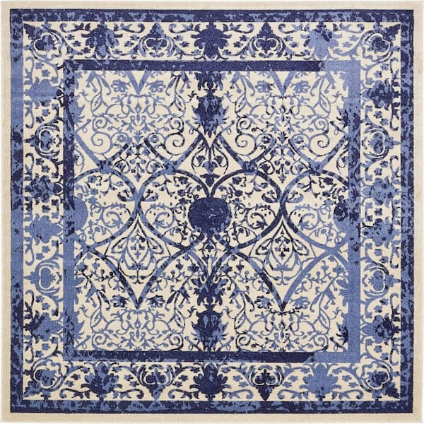 Unique Loom La Jolla Traditional Blue 8' 0 x 8' 0 Square Rug