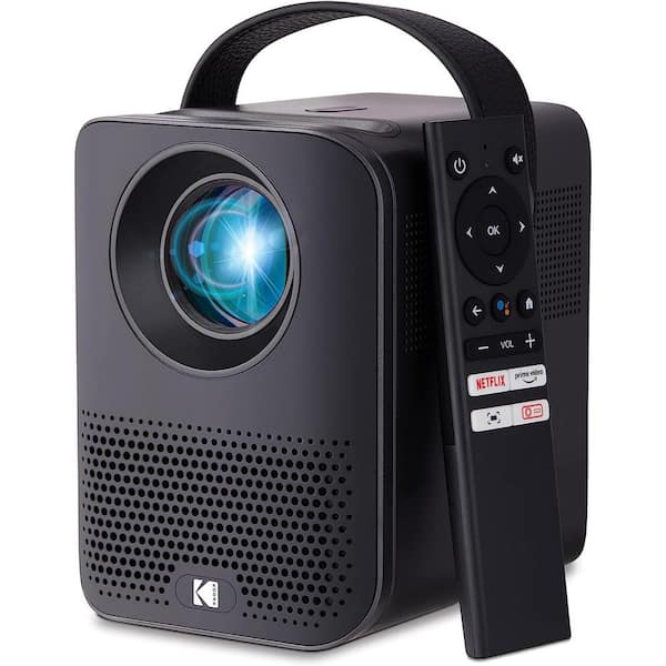 Kodak FLIK HD9 Smart Projector, Native 1920 x 1080, Black Portable Mini Projector with Android TV and Bluetooth, 200 Lumens